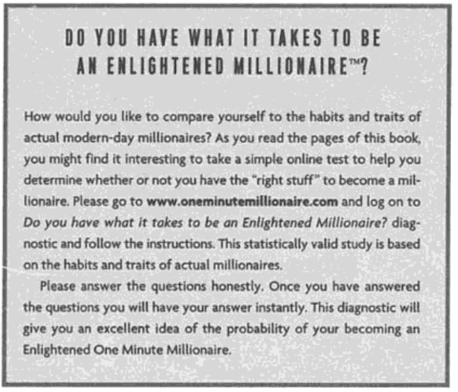 OneMinuteMillionaire.com promo from the paperback